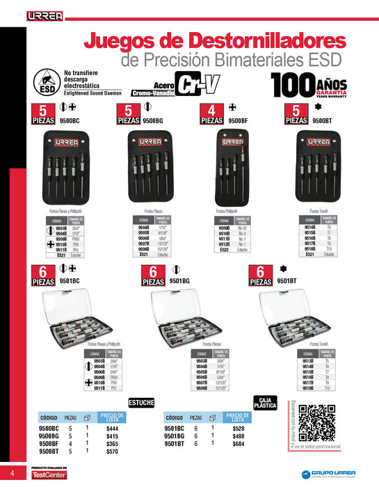 Juego de destornilladores de precisión combinados, 15 piezas en caja plástica Urrea