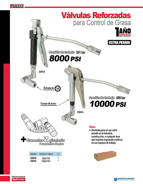 Válvula reforzadas para control grasa 10,000 PSI Urrea