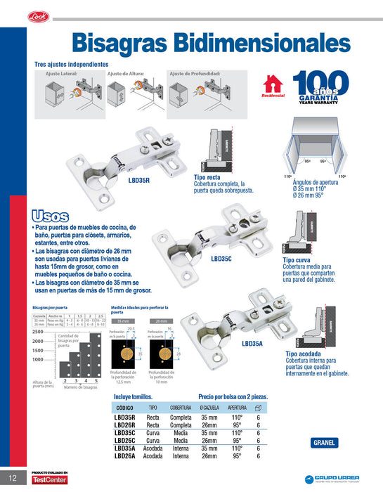 Bisagra curva bidimensional 26 mm Lock