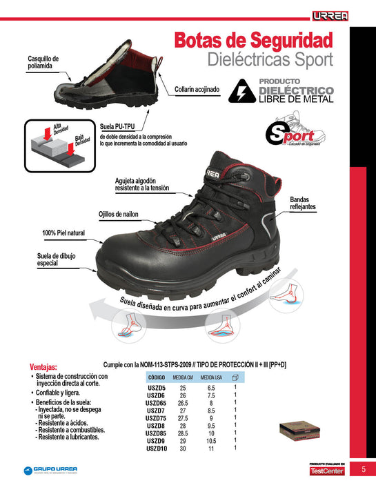 Botas de seguridad dieléctricas sport con casquillo de poliamida #28 cm Urrea