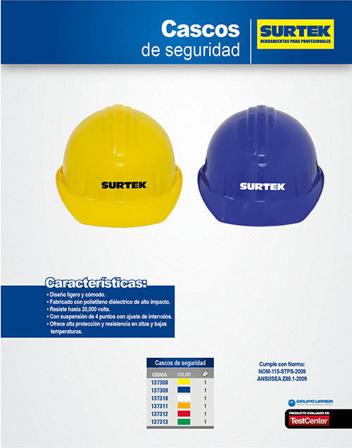 Casco de seguridad con ajuste de intervalos, color rojo Surtek