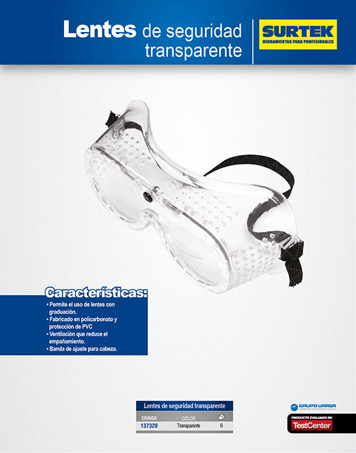 Goggles de seguridad protección contra rayos UV, transparentes Surtek