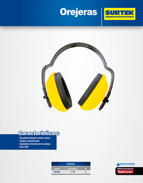 Orejera ajustable para protección auditiva NRR 17dB Surtek