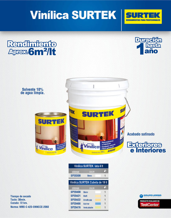 Cubeta de pintura vinílica 19 Lt color azul marillo Surtek