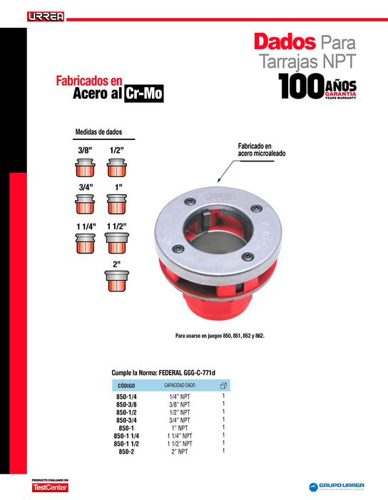 Dado para tarraja de 1-1/2" NPT Urrea