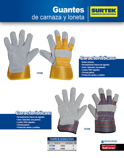 Guantes de carnaza y loneta unitalla Surtek