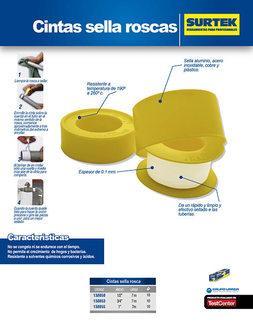 Cinta sella roscas 19 mm x 7 m Surtek