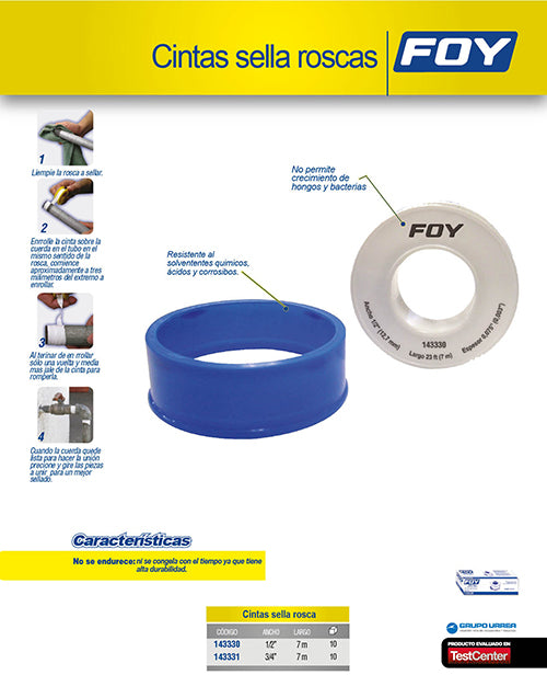 Cinta sella roscas 19 mm x 7 m Foy