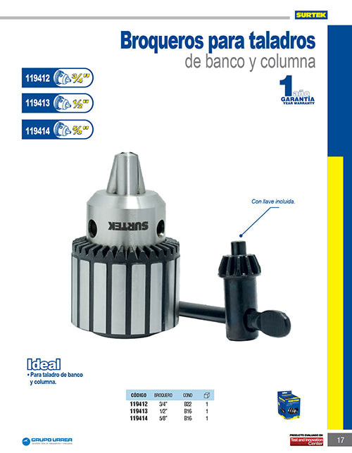Broquero de 5/8", rosca B16 con llave Surtek