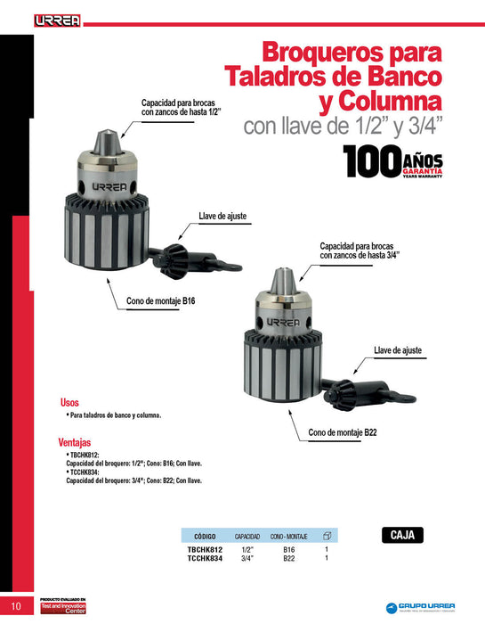 Broquero de 1/2", rosca B16 con llave Urrea
