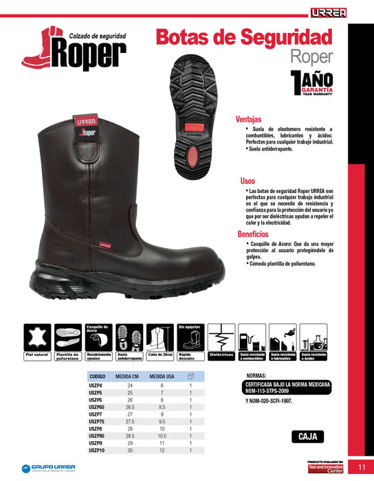 Botas de seguridad dieléctricas tipo roper con casquillo de acero #26 cm Urrea