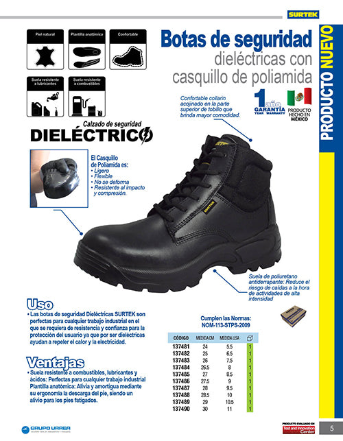Botas de seguridad dieléctricas con casquillo de poliamida #26.5 cm Surtek
