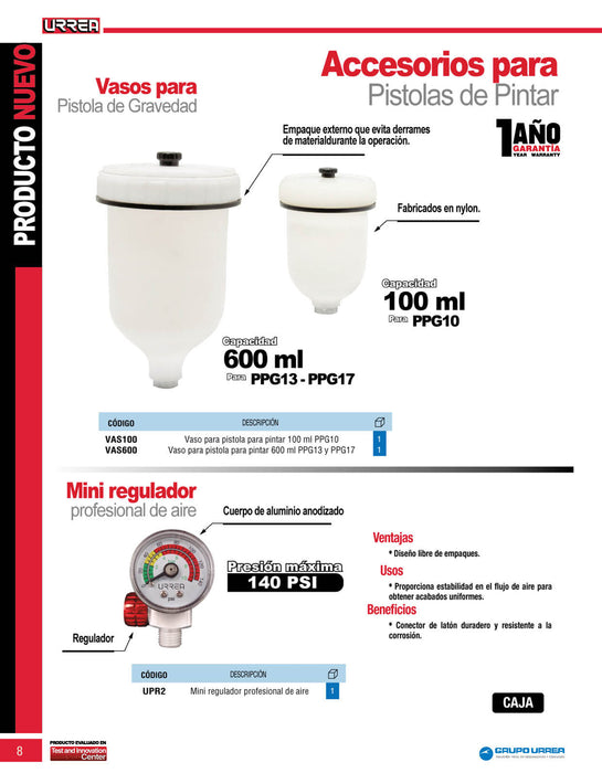 Regulador de aire con manómetro 1/4" NPT, 140PSI Urrea