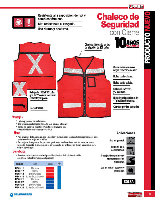 Chaleco de seguridad tipo supervisor cerrado con reflejante rojo EEG Urrea