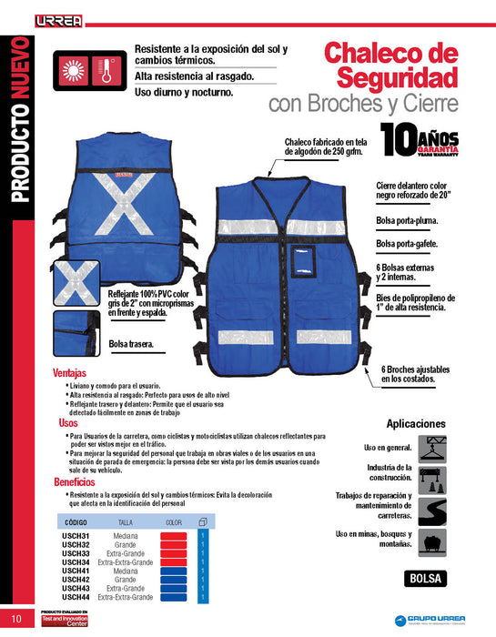 Chaleco de seguridad tipo supervisor abierto con reflejante azul EG Urrea