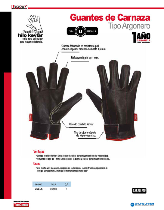 Guantes de piel tipo argonero unitalla Urrea