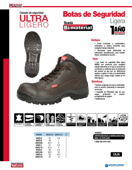 Botas de seguridad dieléctricas ultra ligeras con casquillo de poliamida #25 cm Urrea