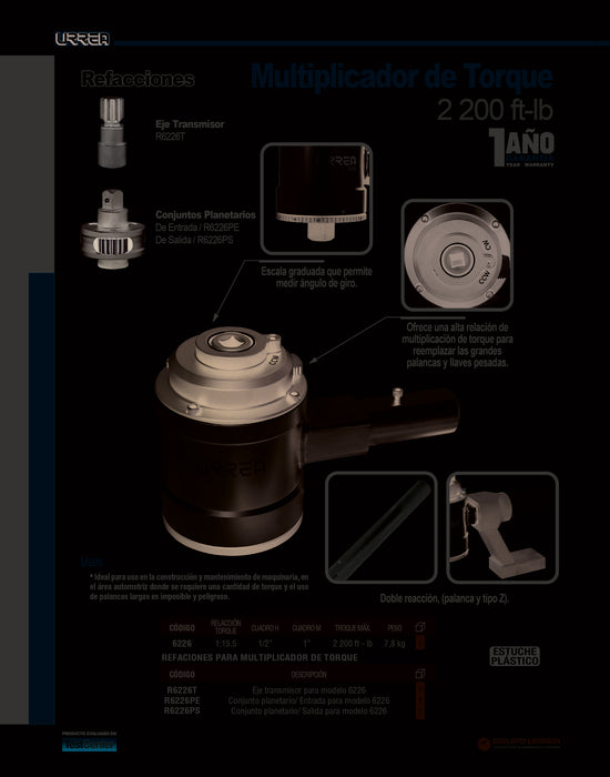 Refacción de conjunto planetario de entrada para multiplicador de torque, 6226 Urrea