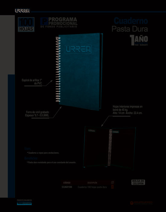 Cuaderno de raya con pasta dura de vinil, 100 hojas Urrea
