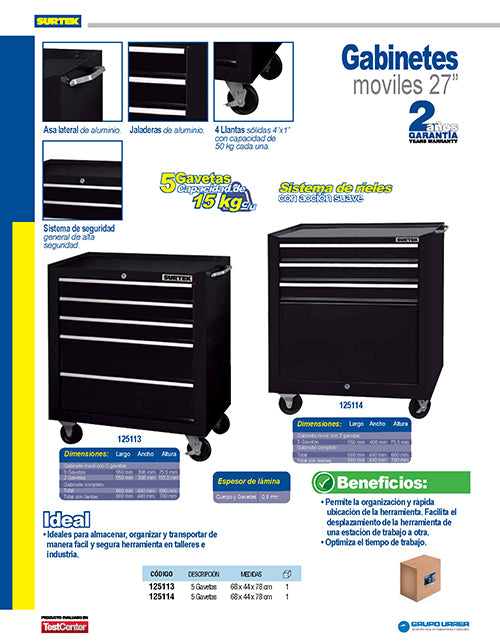 Gabinete móvil con 4 gavetas color negro 27" Surtek