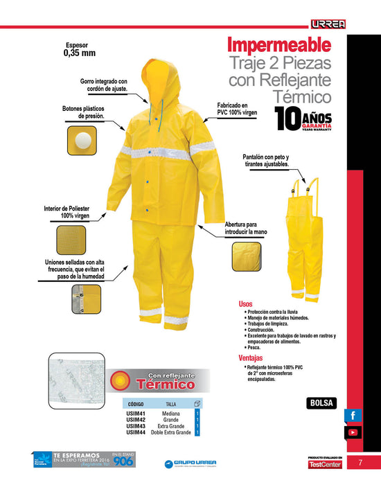 Traje impermeable con reflejante térmico M, 2 piezas Urrea