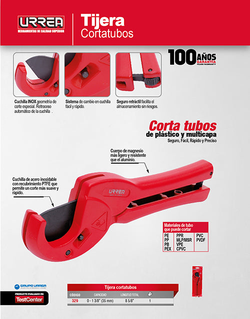 Tijeras para tubos plásticos de 0 a 1-3/8" Urrea