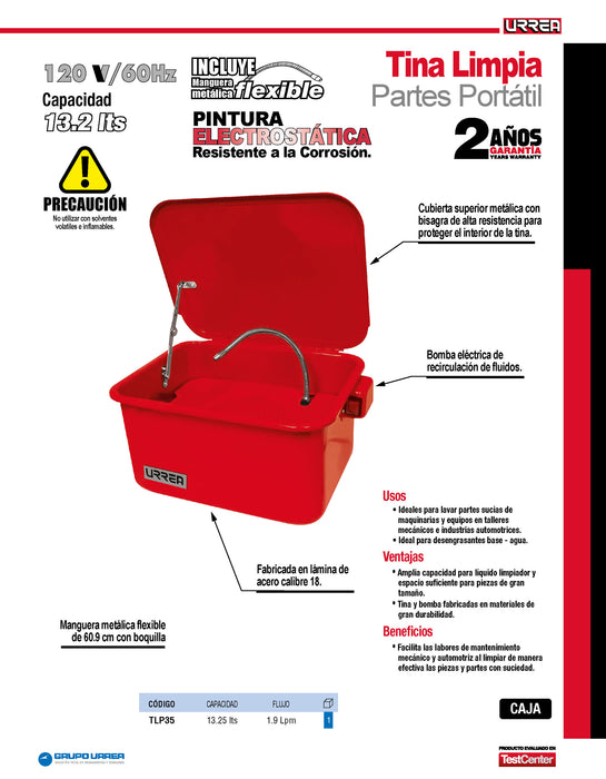 Tina limpia partes 13.2 Lt Urrea