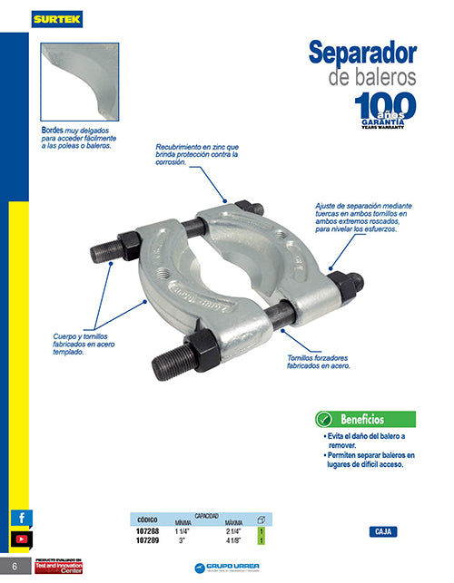 Separador de baleros 3" a 4-1/2" Surtek