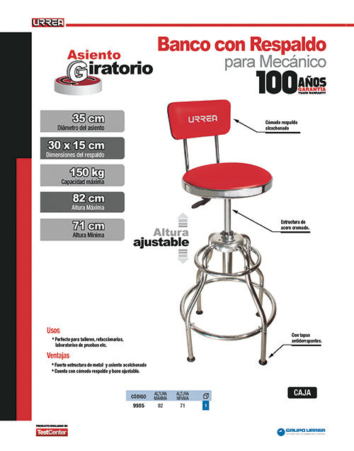 Banco para mecánico con palanca para ajuste de altura, 82 cm Urrea