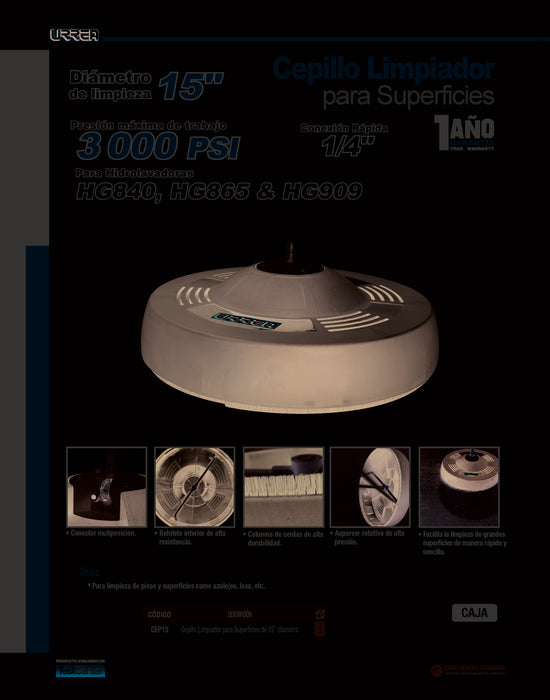 Cepillo limpiador para hidrolavadora a gasolina HG840, HG909 y HG865 Urrea