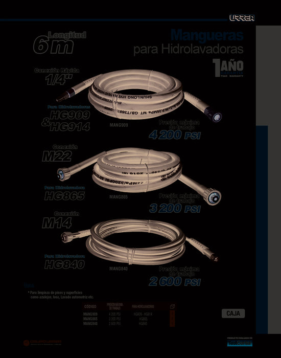 Manguera para hidrolavadora a gasolina HG909 y HG914 Urrea