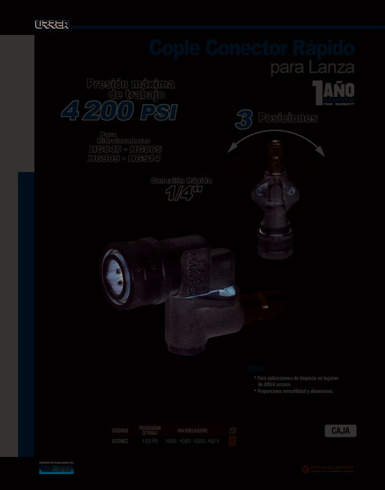 Cople conexión rápida para lanza de hidrolavadora a gasolina HG840, HG909, HG865 y HG914 Urrea