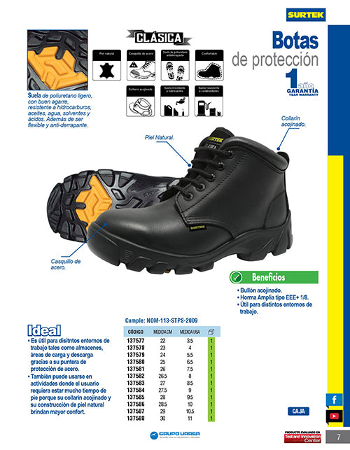 Botas de seguridad clásicas con casquillo de acero #22 cm Surtek