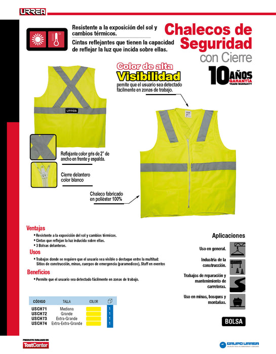 Chaleco de seguridad cerrado de alta visibilidad amarillo EG Urrea