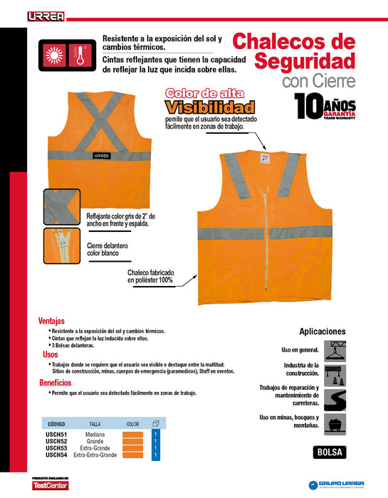 Chaleco de seguridad cerrado de alta visibilidad naranja G Urrea