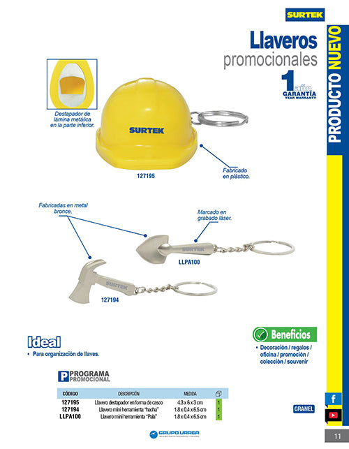 Llavero destapador de mini casco de seguridad Surtek