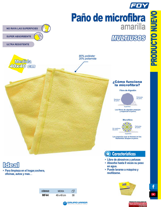 Paño de microfibra de 40 x 40 cm amarillo Foy