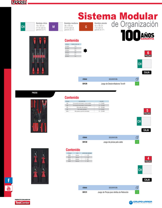Juego de destornilladores con mango bimaterial punta Torx 6 piezas, CH129-C Urrea