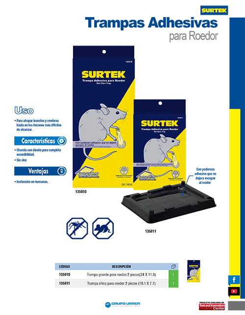 Trampa adhesiva para roedor chico, 2 piezas Surtek