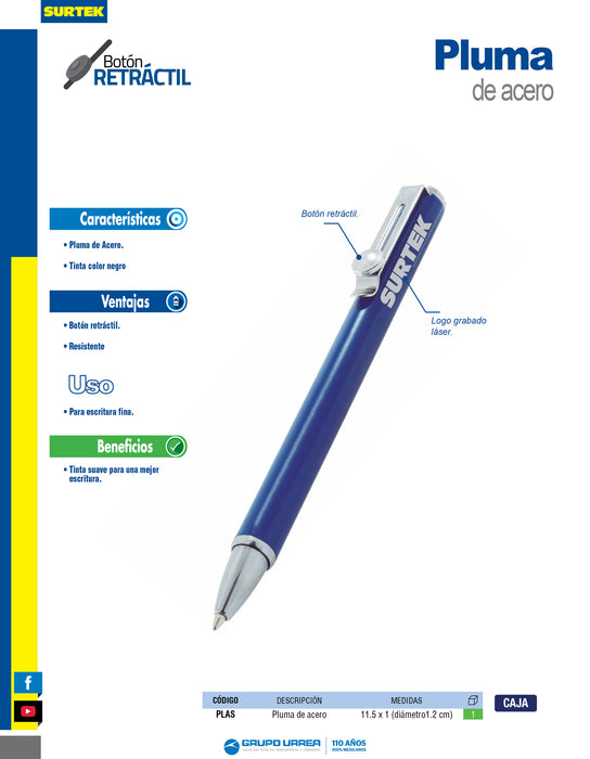 Pluma de tinta suave fabricada de acero Surtek