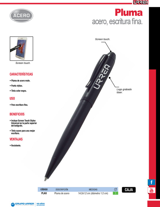 Pluma de tinta suave fabricada de acero Urrea