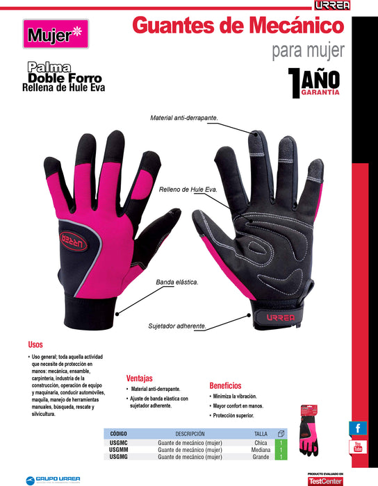 Guantes de mecánico con doble forro para mujer CH Urrea