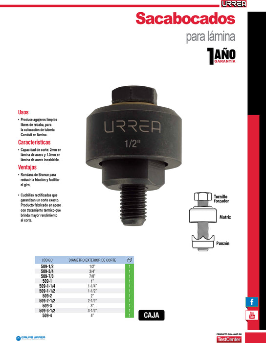 Sacabocados para lámina de 4" Urrea