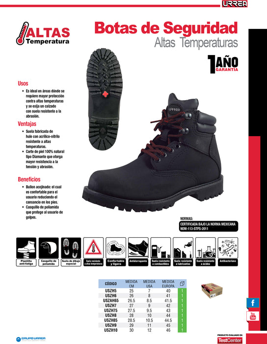 Botas de seguridad para altas temperaturas con casquillo de poliamida #28.5 cm Urrea