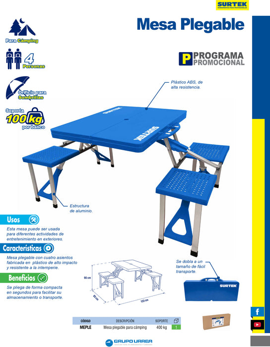 Mesa plegable para camping Surtek