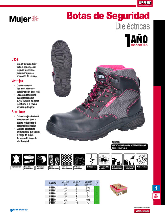 Botas de seguridad dieléctricas para mujer con casquillo de poliamida #22 cm Urrea