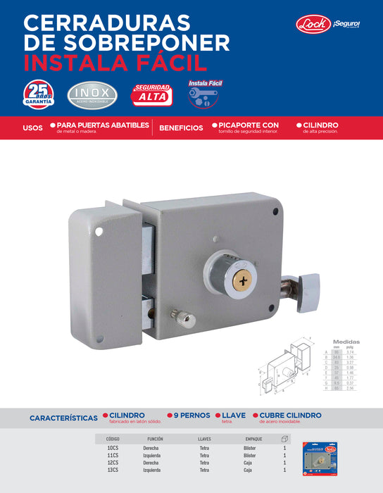 Cerradura de sobreponer función instala fácil, izquierda, llave tetra, blíster Lock
