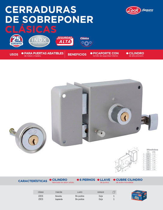 Cerradura sobreponer clásica función izquierda , llave de puntos, en caja Lock