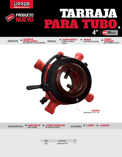 Tarraja para tubo de 1-1/2" a 4" NPT Urrea