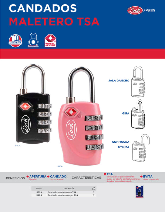 Candado de combinación programable TSA para maleta, negro 30 mm Lock